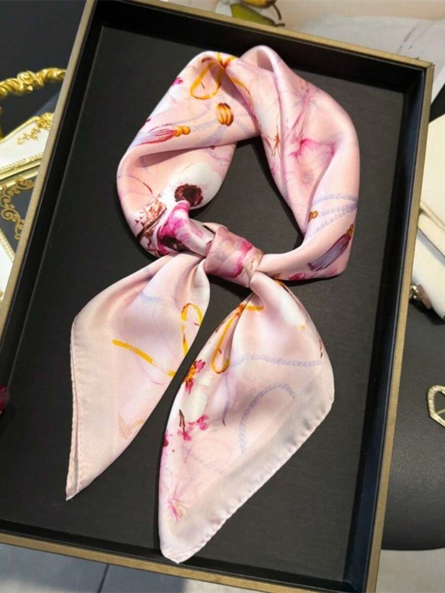 1条女士优雅复古印花薄缎面围巾,仿丝绸材质,波西米亚复古休闲风格,可作围巾或披肩使用,轻盈舒适,适合春夏日常穿着和搭配连衣裙,也适合海滩度假等场合。 - 彩色 - 查看 1