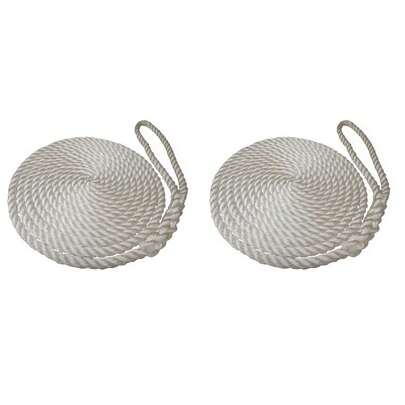 2 X 10 MTS OF 16MM WHITE SOFTLINE MOORING ROPES / WARPS / LINES BOATS