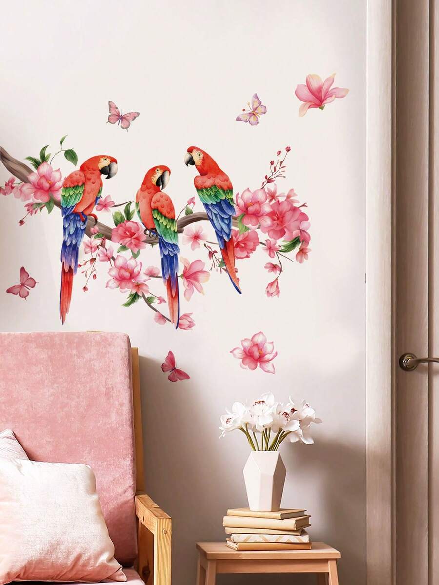 1pc Parrot Wall Decor Sticker, Removable PVC Self-Adhesive Wall Decal For Living Room, Bedroom, Bathroom, Home Decoration - Wall Stickers - View 1