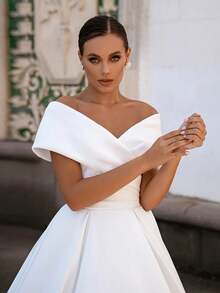 Elegant Sexy Off Shoulder A Line Pleated Satin Wedding Dress,Formal Bride Gowns Women,Registry Office Dresses Bridal Fashion,Evening Party Dress Birthday Party Dress Country Wedding,Romantic Church Ceremony Wedding Dress,Suitable For Wedding,Dating,Party,Singles' Party,Vacation,Formal Occasions,Dinner Dress,Prom Dress,Homecoming Dess,Cocktail Party,Wedding Guest Dress,Graduation - trắng - Xem 3