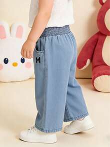 New Embroidered Letter Casual Everyday Denim Jeans For Baby Girl - Baby Blue - View 6