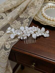 1 Stück Blume Muster eleganter ABS Kunststoff handgemachter Blumen Haarkamm Haarspange Braut Kopfschmuck, geeignet für alle Jahreszeiten, Sommer, Strand, Hochzeit - Verschiedenfarbig - Übersicht 7