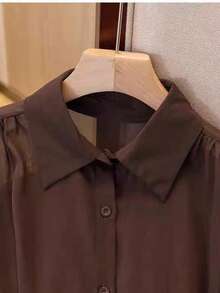 休闲无袖上衣，侧开衩，前襟纽扣，夏季 - 鏽棕色 - 查看 3