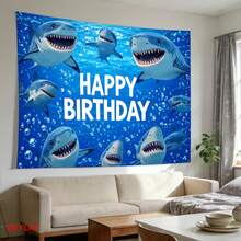 2D Flat - 2D Flat - A Large Tapestry Featuring A Cheerful Underwater Scene With Sharks, Perfect For Birthday Celebrations And Room Decor. Ideal For Bedrooms, Living Rooms, Meditation Spaces, Offices, And Party Settings - 1PC - View 6