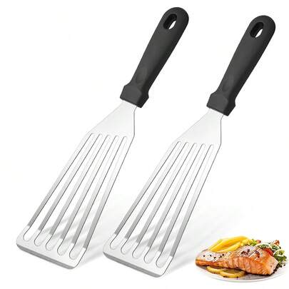 2 pièces Spatule à poisson en acier inoxydable, Spatule ajourée en acier inoxydable pour un retournement facile, la friture et le grillage, Outils de cuisine robustes et polyvalents, Convient pour la cuisson des œufs, du poisson, des steaks et des crêpes, Indispensable pour la vie en appartement, Ustensile de cuisine, Parfait pour la cuisine à la maison, le restaurant, le barbecue, le pique-nique, les fêtes, l'Iftar, le Ramadan, la Fête des Mères, Pâques