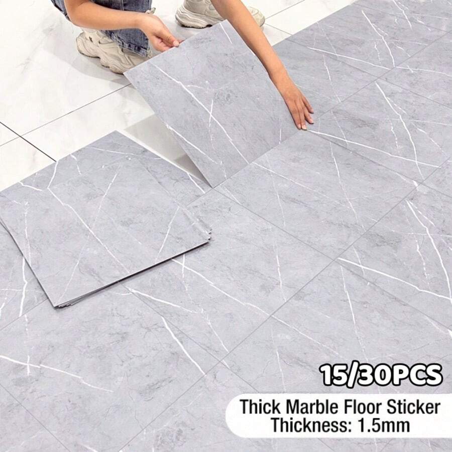 15/30 piezas Pegatinas autoadhesivas de mármol falso para piso, acabado mate, impermeables, antideslizantes, adecuadas para cocina, baño, sala de estar, papel tapiz de PVC, para renovación del hogar, decoración de pared y piso, decoración de piso de baño