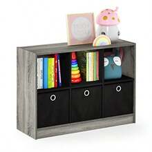 Furinno Básico 3x2 Bookcase Storage con contenedores Roble francés/Negro - Roble francs gris/negro. - Ver 7