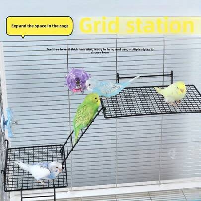 Set de 3 piezas Plataforma de escalera de jaula de pájaro de estilo minimalista de acero inoxidable, Percha colgante y plataforma de pie para loros, Marco de escalada y plataforma de alimentación multifuncional para pájaros, Área de juego, entrenamiento y ejercicio para pájaros, Plataforma para jaula de hámster y mascotas pequeñas, Varios modelos con material de acero inoxidable duradero, Adecuado para loros, inseparables y todas las aves y mascotas pequeñas