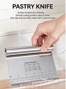 1 pieza Espátula de acero inoxidable con escala de medición en pulgadas/cm, cortador de masa adecuado para hornear - Plateado - Ver 6