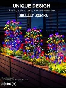 3个户外太阳能烟花灯,300颗LED草坪灯,8种闪烁模式,适用于别墅花园、庭院、阳台、节日派对圣诞装饰(含电池) - 地插鞭炮燈 - 查看 5