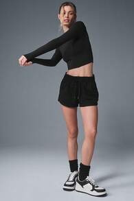 Alo Yoga Alo Alosoft Crop Finesse Long Sleeve True To Size Women's Black W3601r - 黑色 - 查看 3