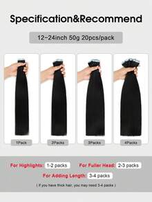 SUYYA 隐形胶带式接发 真人发 20片 20英寸 自然黑原生雷米发 无痕注塑胶带式接发 - S1B - 查看 7