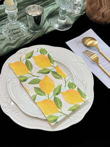 16/32pcs Watercolor Lemon Print Paper Napkins, Size 13X15.7 Inches. Lemon Print Napkins Suitable For Restaurant, Dessert Shop And Party Decoration, Citrus Desktop Decor, Summer Dining Table Setting, Lemon Kitchen Decor, Pool Party, Wedding Party, Birthday Party, Wedding Table Decor, Wedding Decoration, Mother's Day, Summer Gift Packaging Decoration, Suitable For Guest Use - Multicolor - View 11