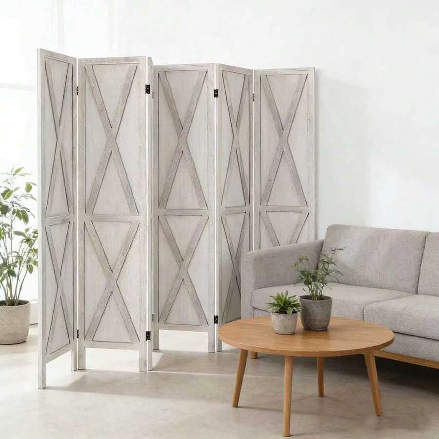 6 Panel Room Divider, Folding Room Divider Privacy Screens Wood Freestanding Partition Wall Dividers Partial Partition For Bedroom, Office, Study, Balcony - 白色 - 查看 1