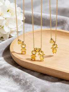 3/2/1pc Fashion Heart-Shaped Girl/Boy Design Stainless Steel Women's Necklace, Suitable For Daily Commute And Shopping - Yellow Gold - View 1
