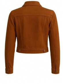 Women's Denim Jacket With Long Sleeves, Beige, Frayed Edge, Premium Line - 紅陶 - 查看 3