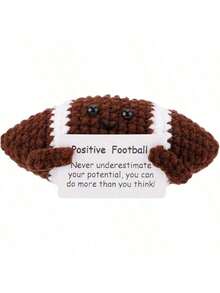 1pc Soft & Cute Crocheted Coffee-Colored Rugby Ball Plush Doll, Creative Fun Supportive Crochet Mini Rugby Ball Doll, Emotional Knitted Plush Birthday Gift, Suitable For Office Party Decor - Multicolor - View 7