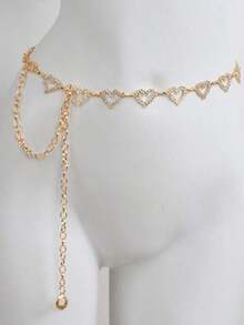 1pc Fashionable Simple Heart Shaped Rhinestone Alloy Waist Chain For Dress Decoration Women - 銀級 3 - 查看 6