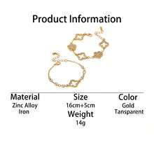 Set de 2 pulseras lujosas con diseño hueco de trébol y pentagrama en dorado brillante, elegante para usar en capas para mujeres - Amarillo Oro - Ver 6