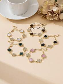 Bộ 5 vòng tay charm hình cỏ ba lá lấp lánh nhiều màu sắc sang trọng, bộ vòng tay thanh lịch và ngọt ngào dành cho nữ, thích hợp để đeo chồng lên nhau hoặc phối hợp. - Nhiều màu - Xem 6