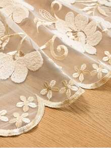 1/2pcs Rod Pocket Embroidered Floral Valance Curtain, Beige, For Bedroom, Kitchen, Living Room, Home Partition - 1PC - View 6