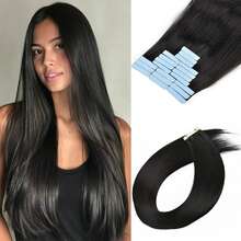 Extensiones de cabello natural negro de 60g con cinta invisible, 20 pulgadas 20 piezas, tejido invisible sin costuras, aspecto natural recto y grueso, extensiones de cabello negro para mujeres, tejidos de cabello suaves y ligeros para uso diario - S1 - Ver 8