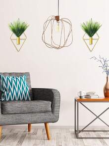 1pc Gold Wall-Mounted Flower Vase, Creative Adhesive Wall Hanging Flower Rack, Minimalist Open Tubular Design, Suitable For Home, Office, Living Room, Bedroom Floral Display - Gold - View 5