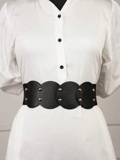 1条女士时尚黑色腰带，适合日常用餐、约会、活动或搭配连衣裙、外套和夹克。