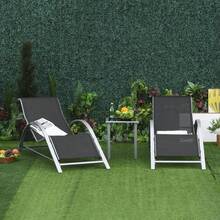 3-Piece Garden Set With Table And Sun Loungers, Black Metal Frame, Ideal For Terrace And Balcony. - Black - View 1