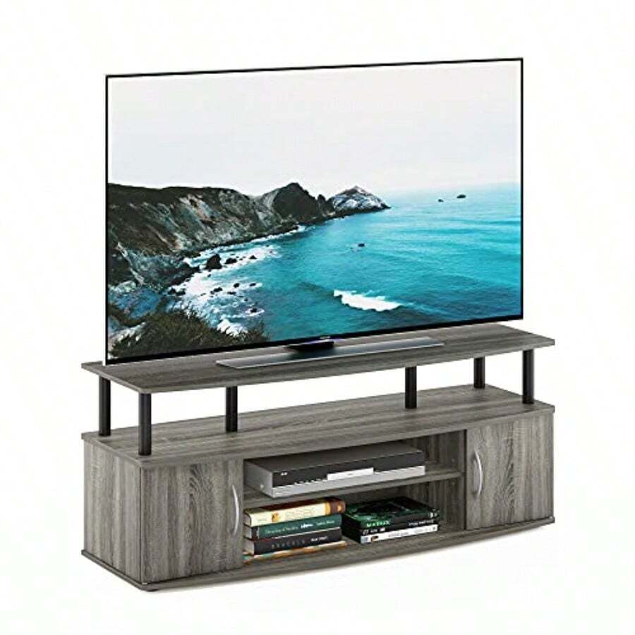 Furinno Jaya Gran Centro de Entretenimiento Contenga hasta 55 en Televisión Roble Francés/Negro - Roble francs/negro - Ver 1