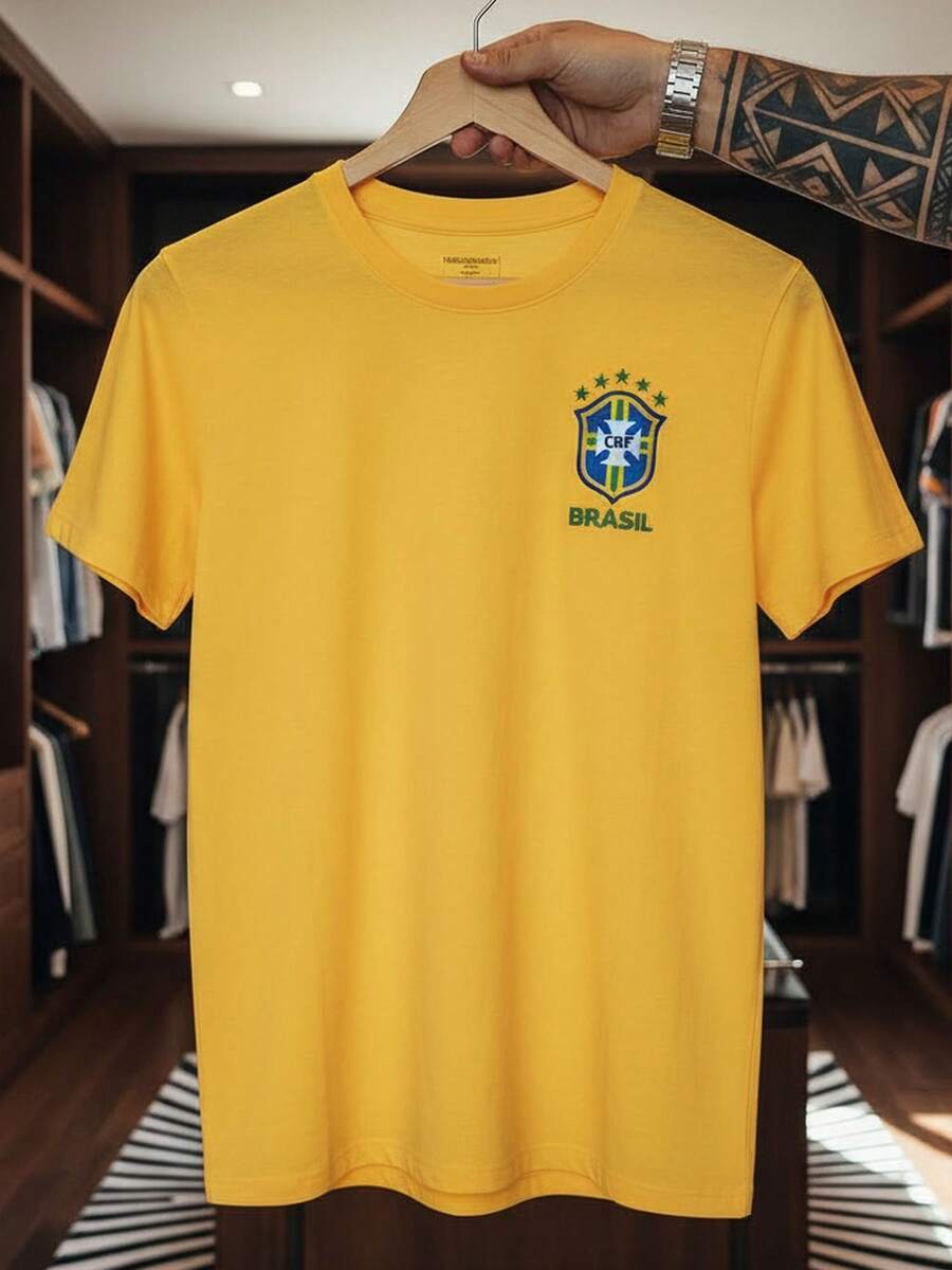 Unisex T-Shirt Supporting The Brazilian National Football Team (CBF) Short Sleeve Men's And Women's 100% Cotton, Casual, Crew Neck - 黃色 - 查看 1