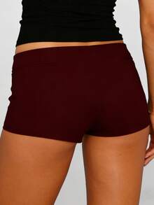 Y2k Low Rise Booty Shorts For Women Micro Mini Fitted Shorts Hot Pants Going Out Bottoms Streetwear Women's Low Rise Booty Shorts Y2k Skinny Micro Mini Shorts Summer Hot Pants - 酒紅色 - 查看 6