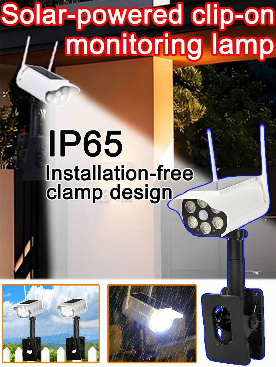4/2/1pc Solar-Powered Human-Sensing Clip-On Surveillance Lamp - No Installation Required. 66 LEDs, IP65 Rating, 1500mAh Capacity. Dual Charging Via Solar And Type-C Ports. Suitable For Use In Home Gardens, Courtyards, Roads, Doorways, Etc. - Multicolor - View 1