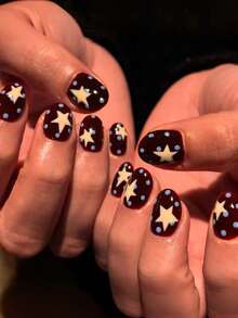 24片/套方形藏青色和白色波点星星美甲贴纸，适合女孩、上班族、派对、约会和日常佩戴 - 彩色 - 查看 2