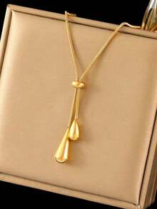 1pc Stainless Steel Retro Minimalist High-End Metallic Water Drop Pendant Necklace - Gold - View 2