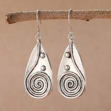 1 Pair Teardrop Earrings, Exuding Primitive Art Vibe, Suitable For Cultural Art Events, Gatherings With Friends, Also A Great Collectible - Silver - View 1