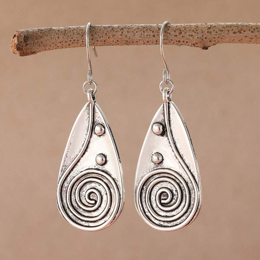 1 Pair Teardrop Earrings, Exuding Primitive Art Vibe, Suitable For Cultural Art Events, Gatherings With Friends, Also A Great Collectible - Silver - View 1