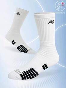 1双 NICE 篮球袜，毛巾底防滑包边袜，经典高帮篮球精英运动袜，黑白时尚新款休闲袜 - 黑與白 - 查看 2
