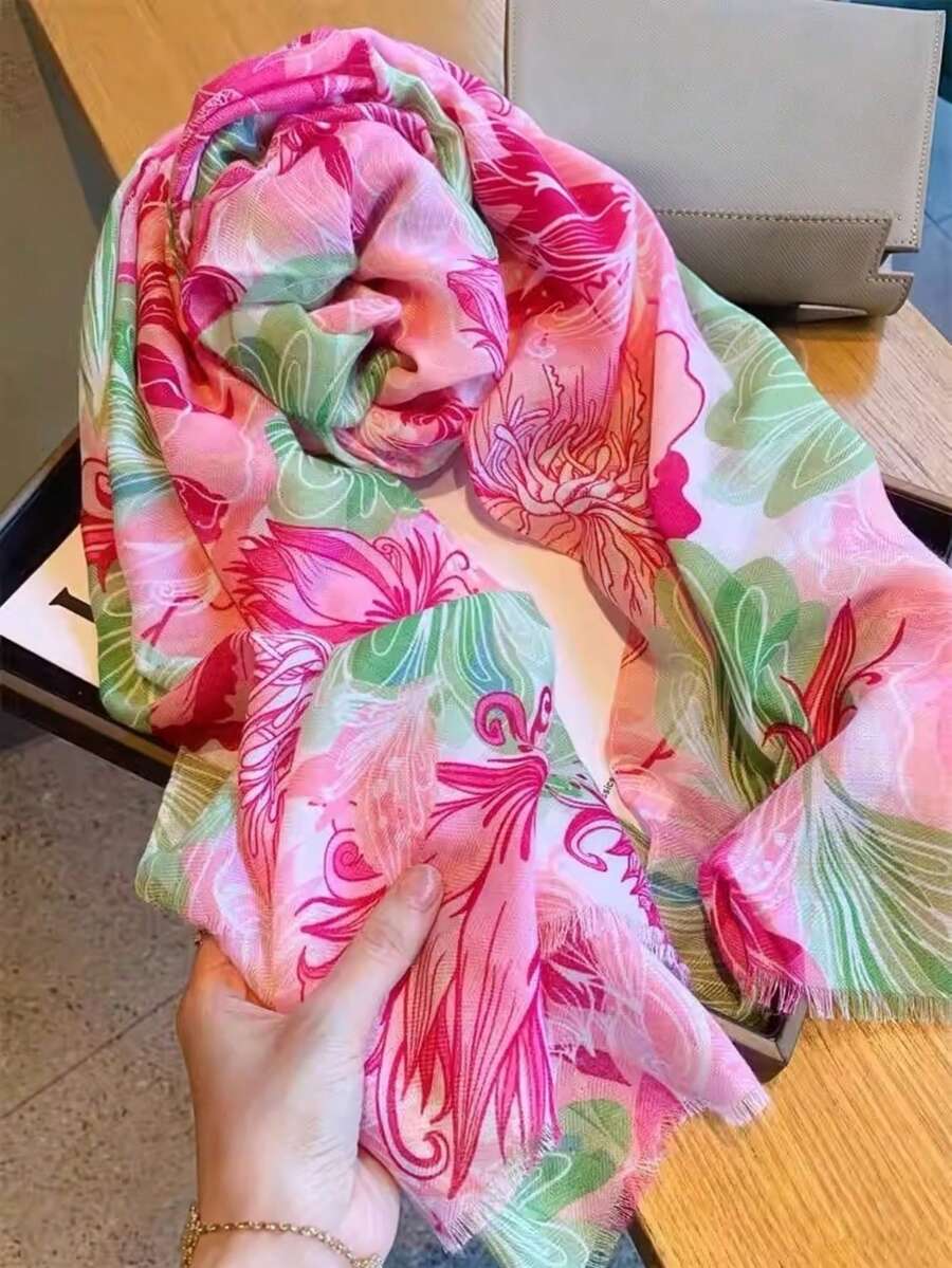 1条多功能围巾，女士保暖披肩围巾，适合春、秋、冬季、海滩、度假等场合。 - 玫紅色 - 查看 1