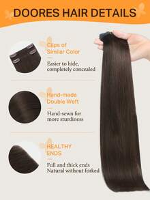 DOORES 6 PIEZAS (Con 12 Clips) Extensiones de cabello humano con clip 12-24 pulgadas, extensiones de cabello humano Remy sin costuras con doble trama, para uso diario de mujeres, para agregar volumen y longitud, para un aspecto natural - S2A - Ver 4