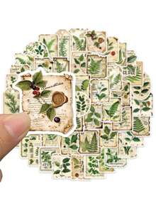 50pcs/Set Retro Aesthetic Cartoon Green Plants Stickers, Decorative Decals For Journal Stationery Luggage Laptop Phone Notebook Sticker - 1 Set - View 8