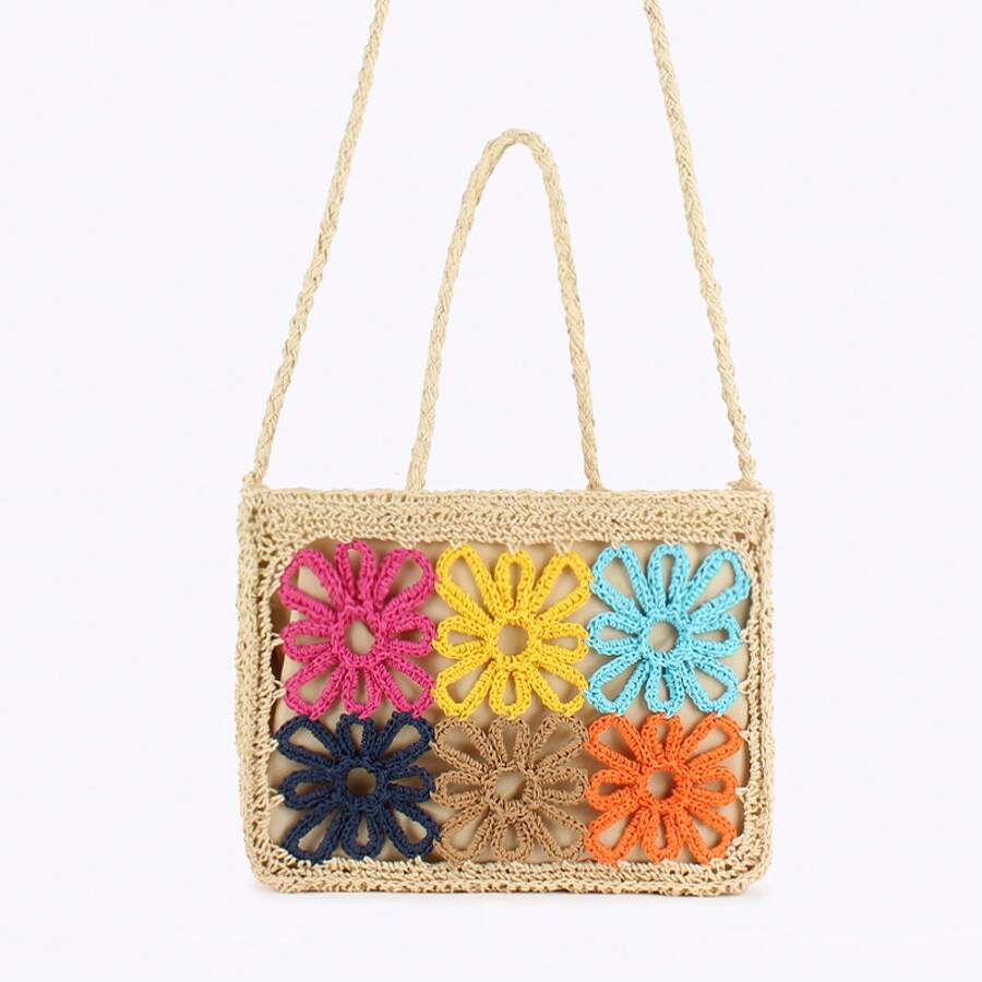 A New Woven Bag With A Floral Pattern, Which Can Be Used As A Handbag Or Shoulder Bag, Suitable For Beach Vacations, Photo Shoots, Leisure Outings, And Commuting For Women. - Màu be - Xem 1
