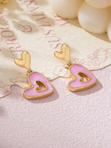 1 Pair Minimalist Chic Sweet Pink Heart Dangle Earrings (For Women) - Pink - View 4