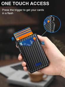 Wallet Men RFID Wallet With 2 ID & Money Clip, Slim Up Card Holder 10-12 Cards, Bifold Minimalist Wallet Front Pocket, Compact Metal Credit Card Holder, Gifts Men - Black - View 2