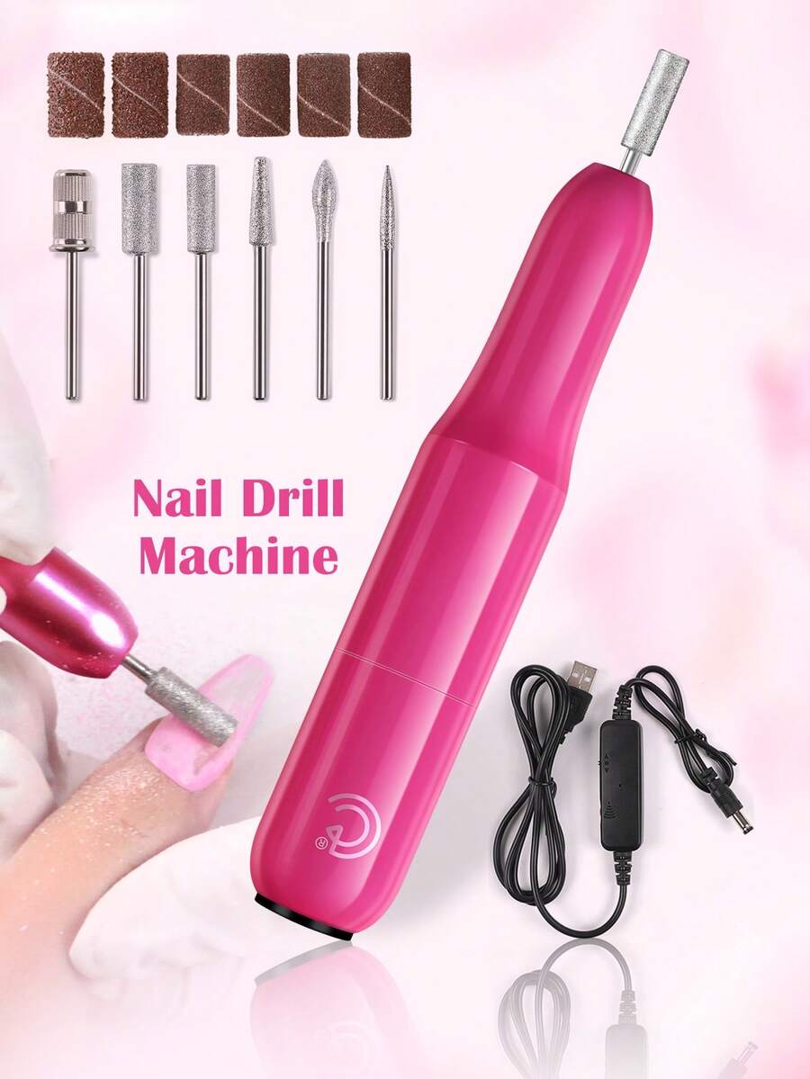 Kit de lime à ongles électrique portable, outils de manucure et pédicure, machine à polir les ongles convenant à une utilisation à domicile et en salon - Rose vif - Voir 1