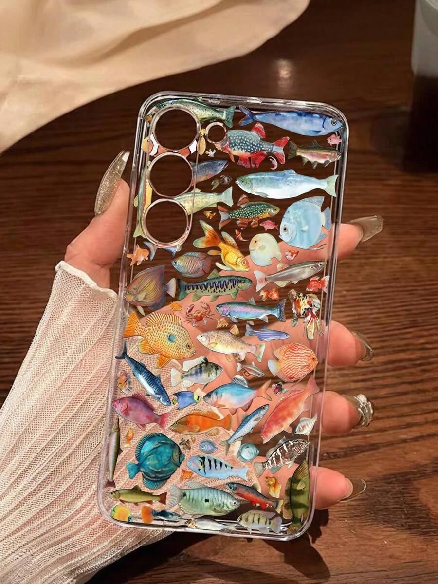 1个彩色海洋鱼图案软壳手机壳，兼容华为、荣耀、摩托罗拉、三星Galaxy A04e/12/A13/A14/A34/A50/A52/A53/A54/S21/S22/S23/S24/S25/S25Ultra/S25FE/S26/S26 Plus/S26 Ultra/S26 Edge、6A/7A/8A、12T/13T/15T/15T Pro - 無色 - 查看 1