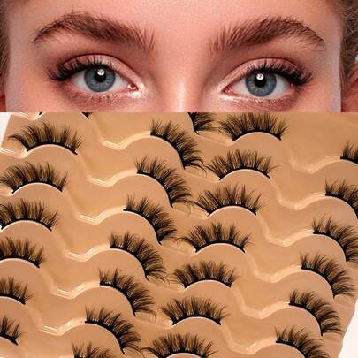ENCHUW 16 Paar halbe Wimpern, natürlich flauschige Wimpern, Katzenaugen-Wimpern, verlängerte Wimpern für den täglichen Gebrauch