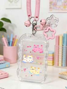 Transparent Cat Pattern Card Holder With Retractable Lanyard And Wrist Strap - Made Of Clear PVC Material, With Safety Lock Mechanism, Anti-Theft Design, Durable For Student ID, Meal Card, Access Card, Etc. - Multicolor - View 6