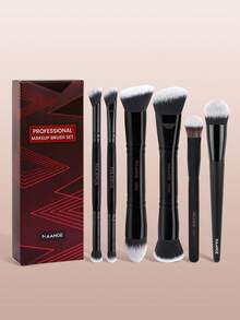MAANGE 1/2/6pcs Professional Makeup Brush Set, Includes Soft Fingertip Blush Brush, Foundation Brush, Concealer Brush, Eyeshadow Brush, Suitable For Liquid, Cream And Powder Products - Can Be Used For Blending, Polishing And Face Priming, Made Of Soft Fibers, Gentle On Skin, Ideal For Travel, Home Or Outdoor Use, Makes A Great Makeup Accessory Gift For Friends, Can Also Be Used As Foundation Brush, Concealer Brush, Blush Brush, Contour Brush, Bronzer Brush, Powder Brush, Etc. - Black - View 2