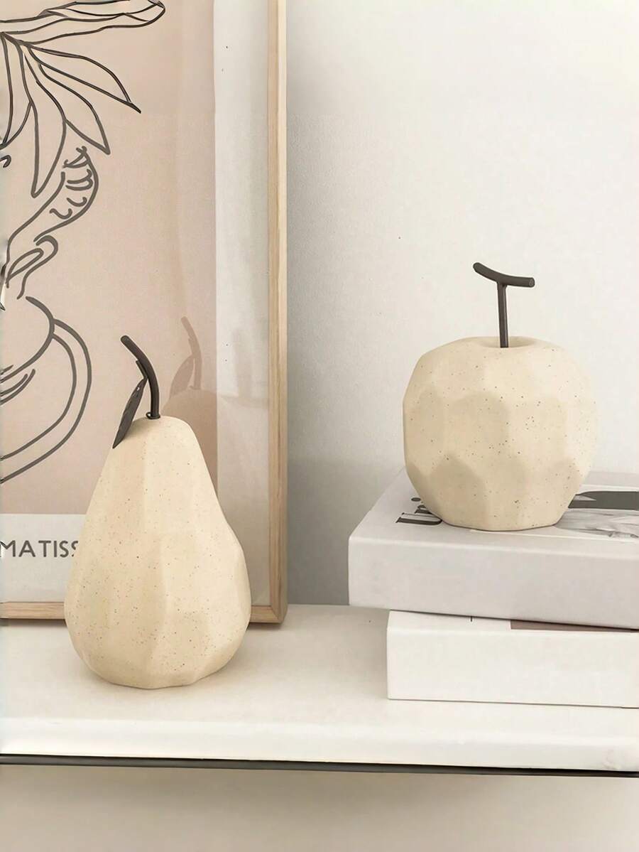 Esculturas de frutas em resina, decoração geométrica minimalista moderna, acessórios de decoração para casa, ideais para armários, festas, mesas de escritório, formatos de pera e maçã. - Vários estilos - Ver 1